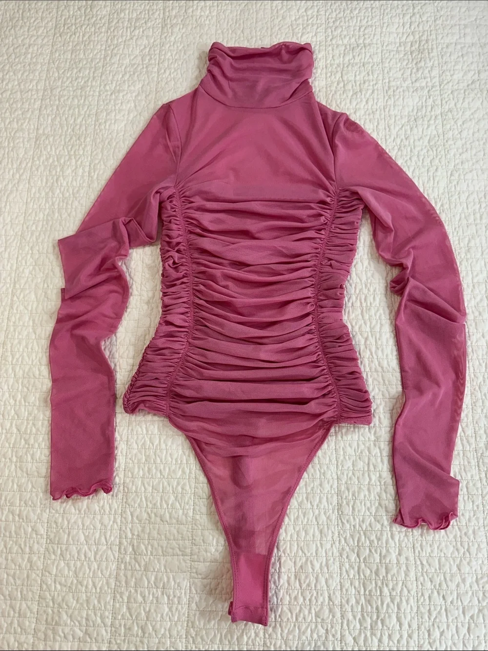 Intimately Small Ruched Bodysuit Long Sleeve Turtleneck free people Rose Pink
